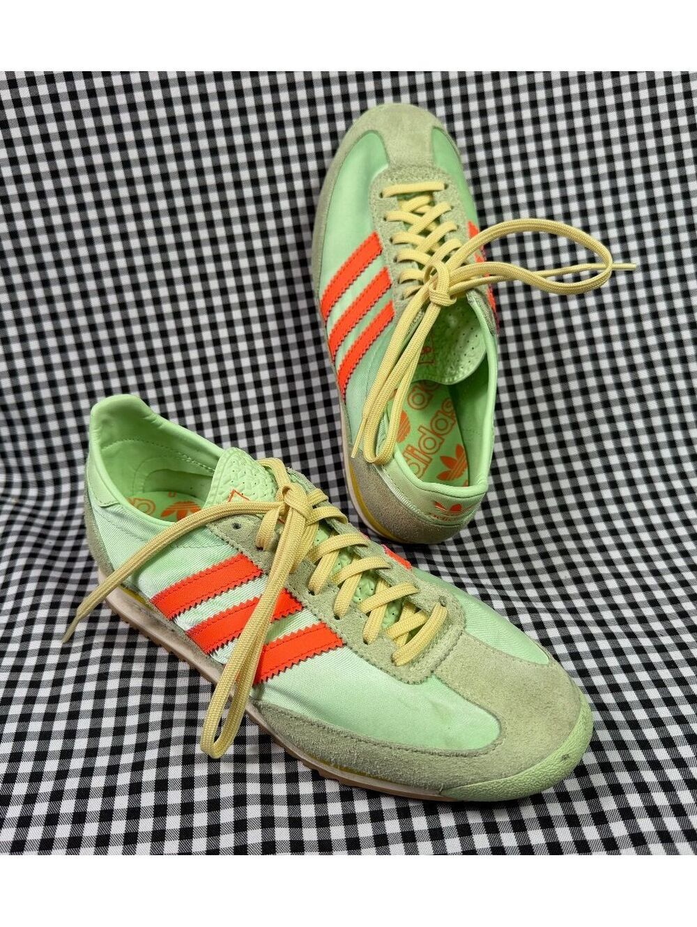 adidas SL72 OG Green Spark Satin Womens 6.5 Retro Sneakers Orange Suede Shoes
